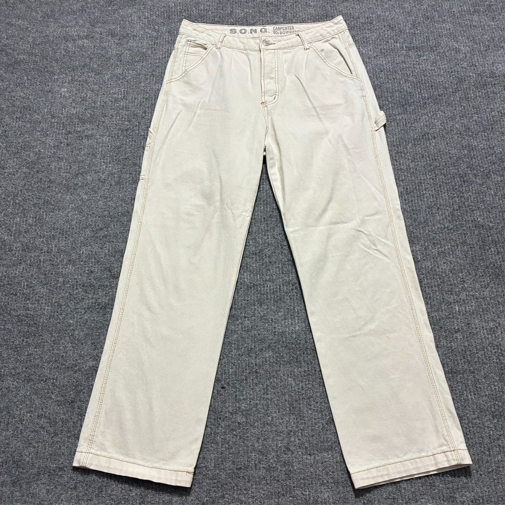 S.O.N.G Carpenter 90s Boyfriend Jeans Womens Size 11/21 Beige‎ Denim Button Fly